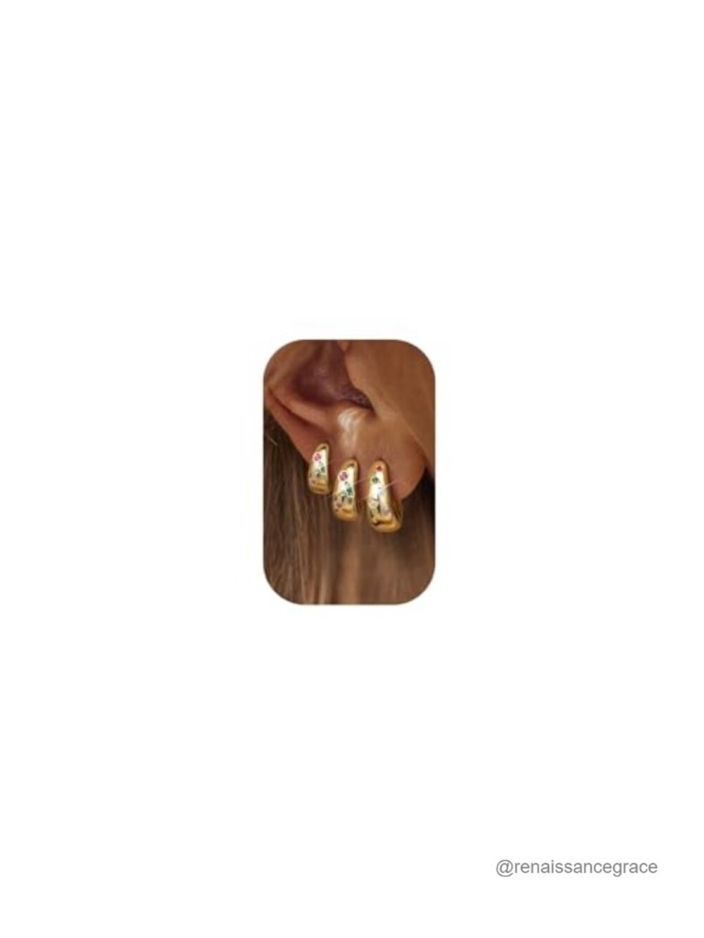 14K Gold Plated Chunky Huggie Hoop Earrings Set 3 Sizes CZ Star Design